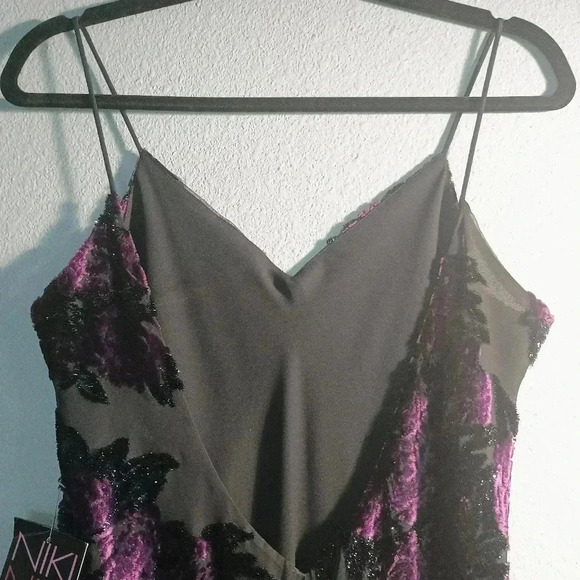 Vintage Niki by NikiLivas Maxi Floral Dress Asymmetrical Black Purple Formal NWT - Picture 14 of 15